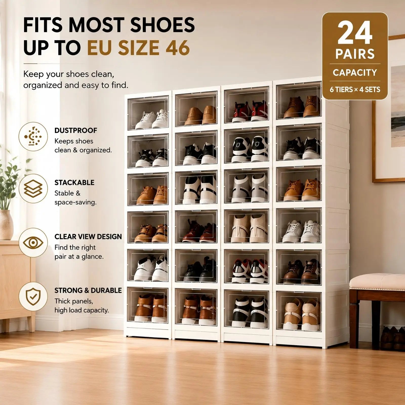 6 Layers Shoes Box Foldable Transparent Sneaker Shoe Storage Organizers Box Stackable Dustproof High-top Cabinet Shoe Rack Shelf