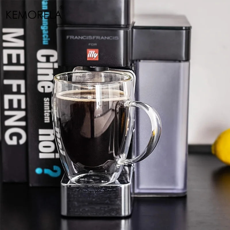 2/4/6PCS 350ML Double Wall Glass Coffee Mug With Handle Transparent Glass Cappuccino Cup Coffee Milk Tea Juice Tea Cup