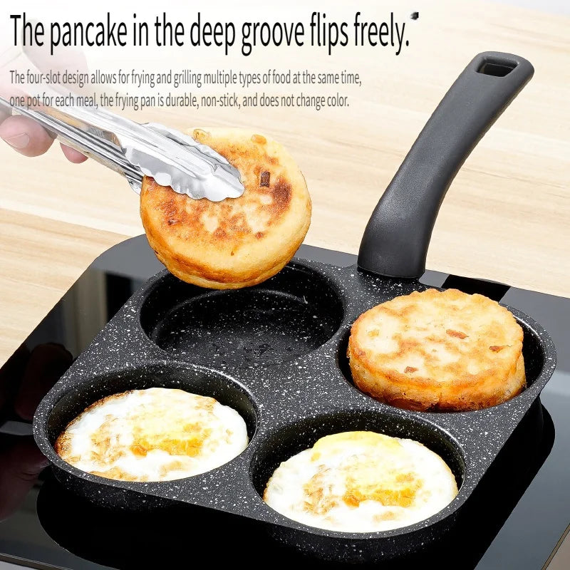 Non-Stick 4-in-1 Cast Iron Egg Cooker - Single Handle Frying Pan, Dishwasher Safe, Compatible with Electric Coil Stoves