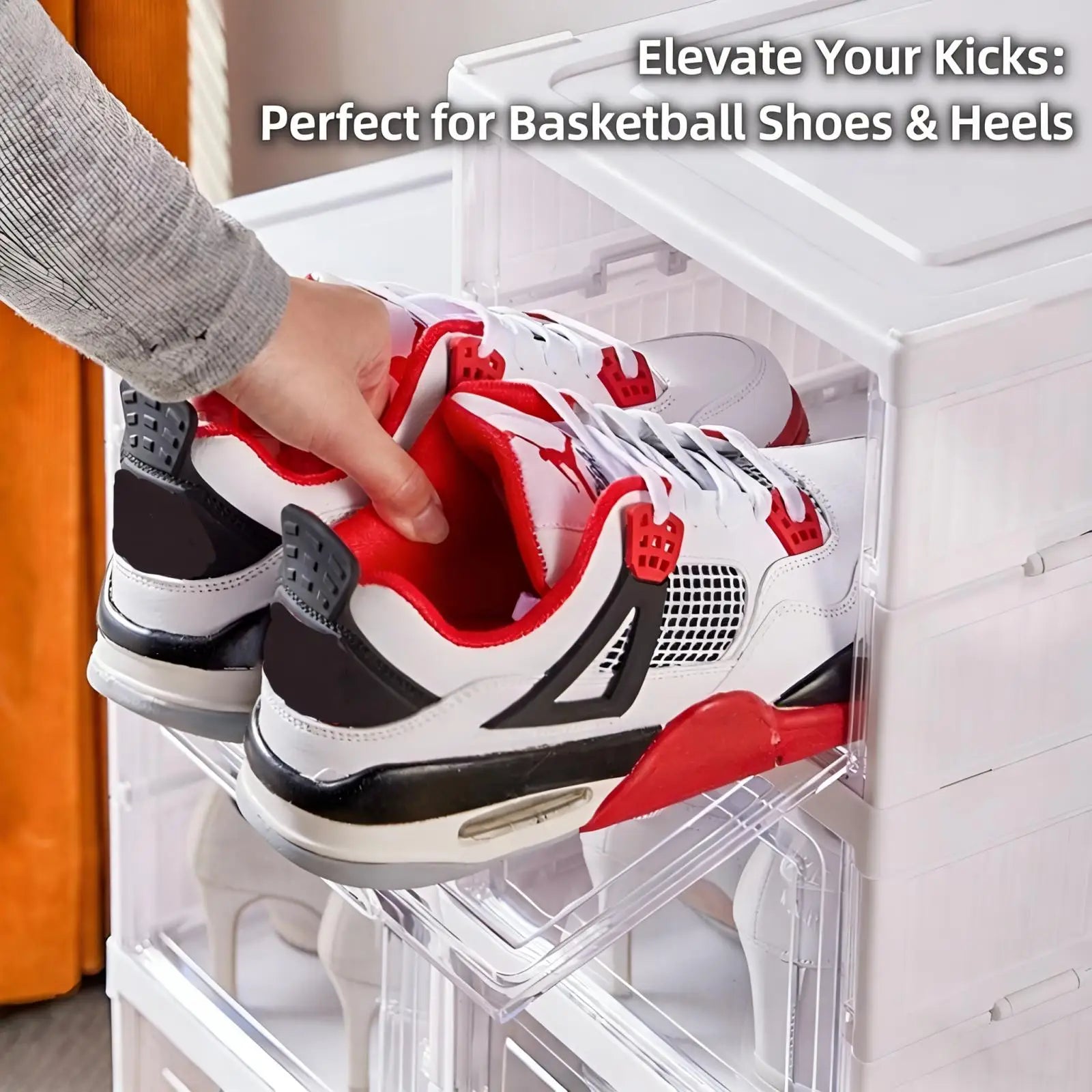 6 Layers Shoes Box Foldable Transparent Sneaker Shoe Storage Organizers Box Stackable Dustproof High-top Cabinet Shoe Rack Shelf