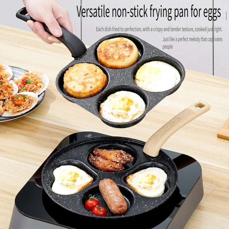 Non-Stick 4-in-1 Cast Iron Egg Cooker - Single Handle Frying Pan, Dishwasher Safe, Compatible with Electric Coil Stoves