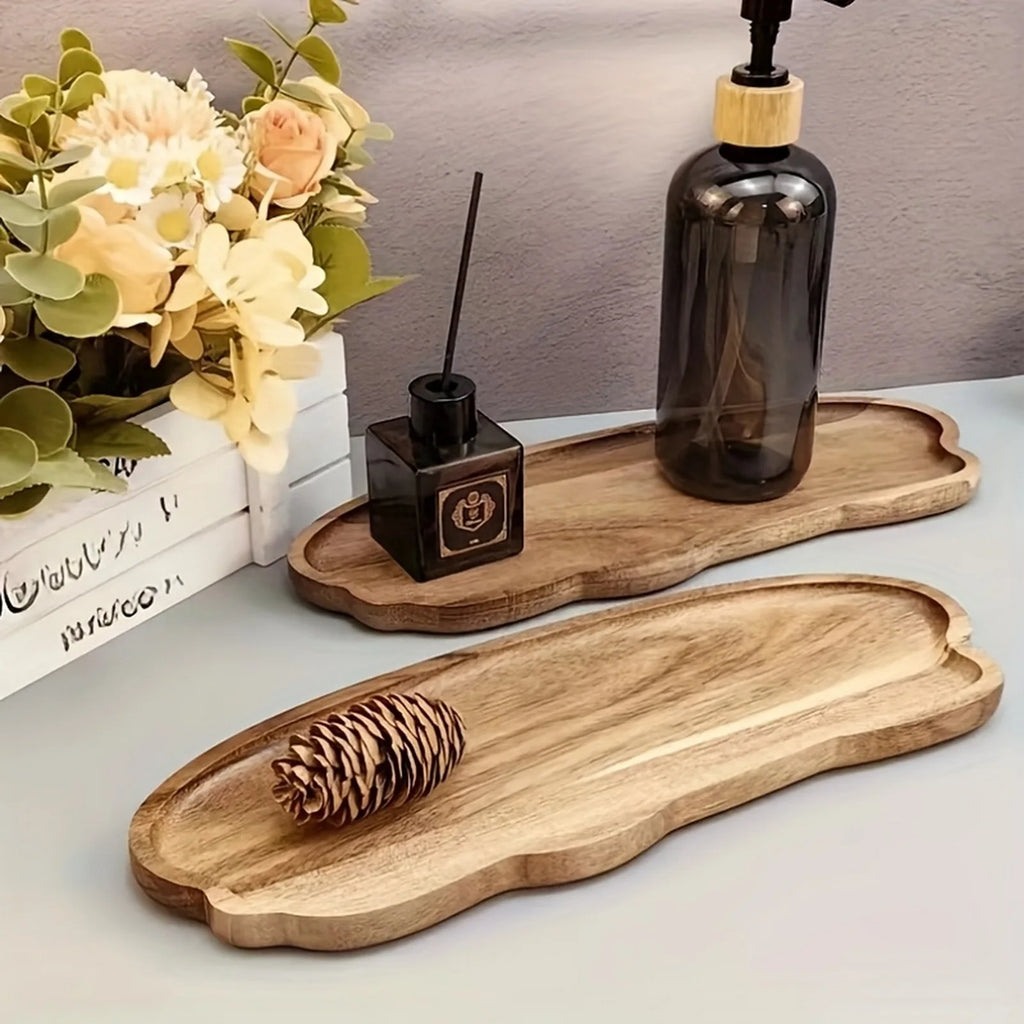 Japanese Style Acacia Wood Tray Rectangular Serving Plate Heat Resistant Wooden Tea Cup Plate Ellipse Bread Board Random Grain