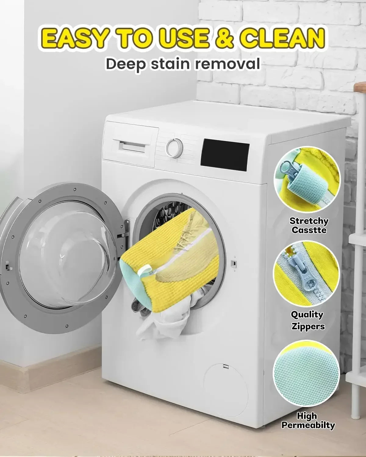Machine Washable Shoe Washing & Drying Bag with Soft Fiber - Durable Polyester Laundry Protector for Shoes Adjustable Strap