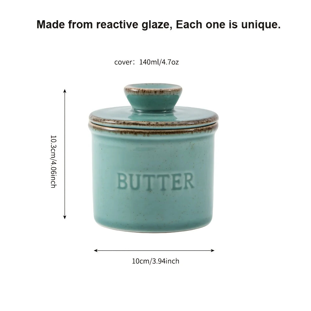 1pc ceramic yellow oil tank, unique kiln turned ceramic butter dish with lid, countertop butter storage tank