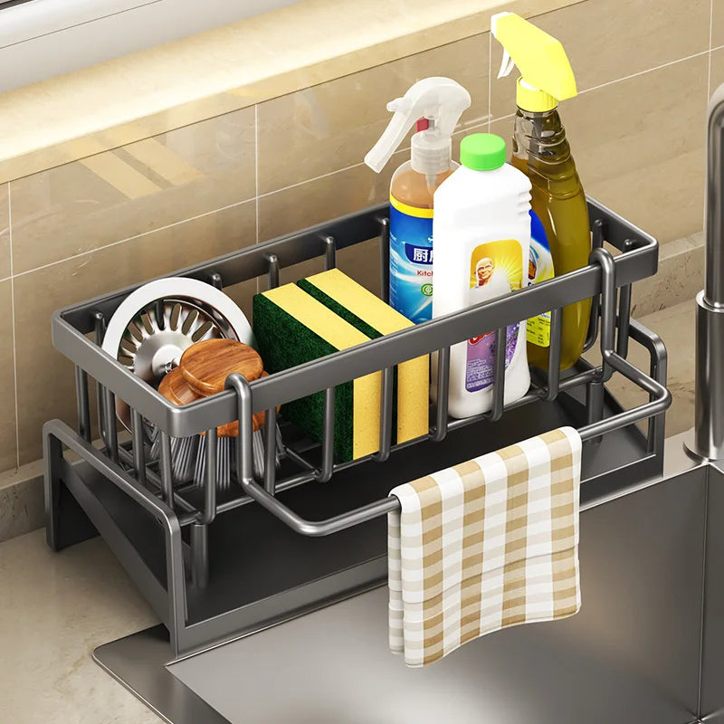 Kitchen Stainless Steel Sink Drain Rack Sponge Holder Faucet Storage Soap Drainer Towel Rack Shelf Organizer Accessories