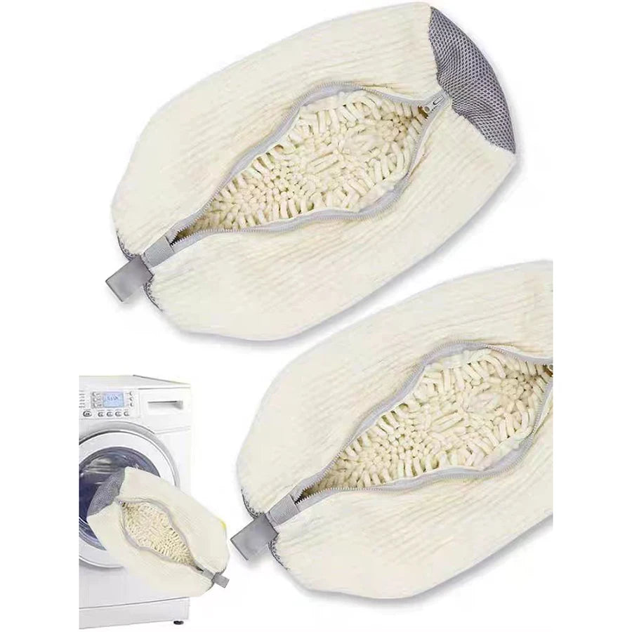 Fluffy Fiber 360 °   Surround Cleaning Shoe Washing Bag - Reusable Durable Machine-Washable Laundry Bag with Zipper Closure(1Pc)