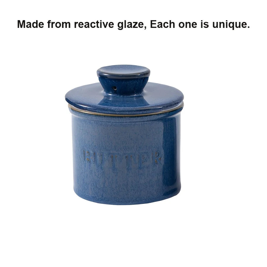 1pc ceramic yellow oil tank, unique kiln turned ceramic butter dish with lid, countertop butter storage tank