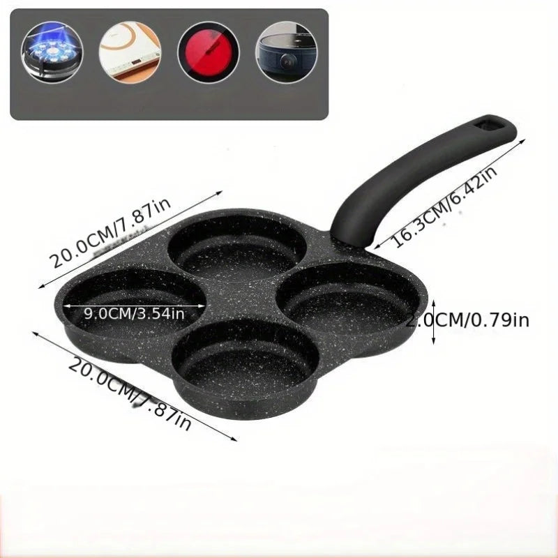 Non-Stick 4-in-1 Cast Iron Egg Cooker - Single Handle Frying Pan, Dishwasher Safe, Compatible with Electric Coil Stoves