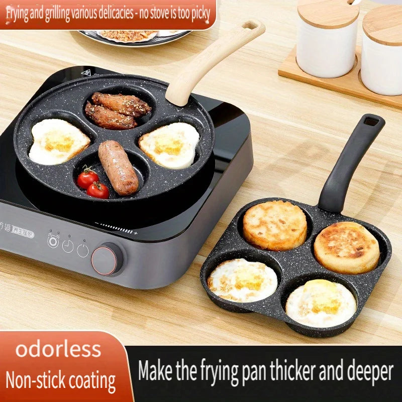 Non-Stick 4-in-1 Cast Iron Egg Cooker - Single Handle Frying Pan, Dishwasher Safe, Compatible with Electric Coil Stoves