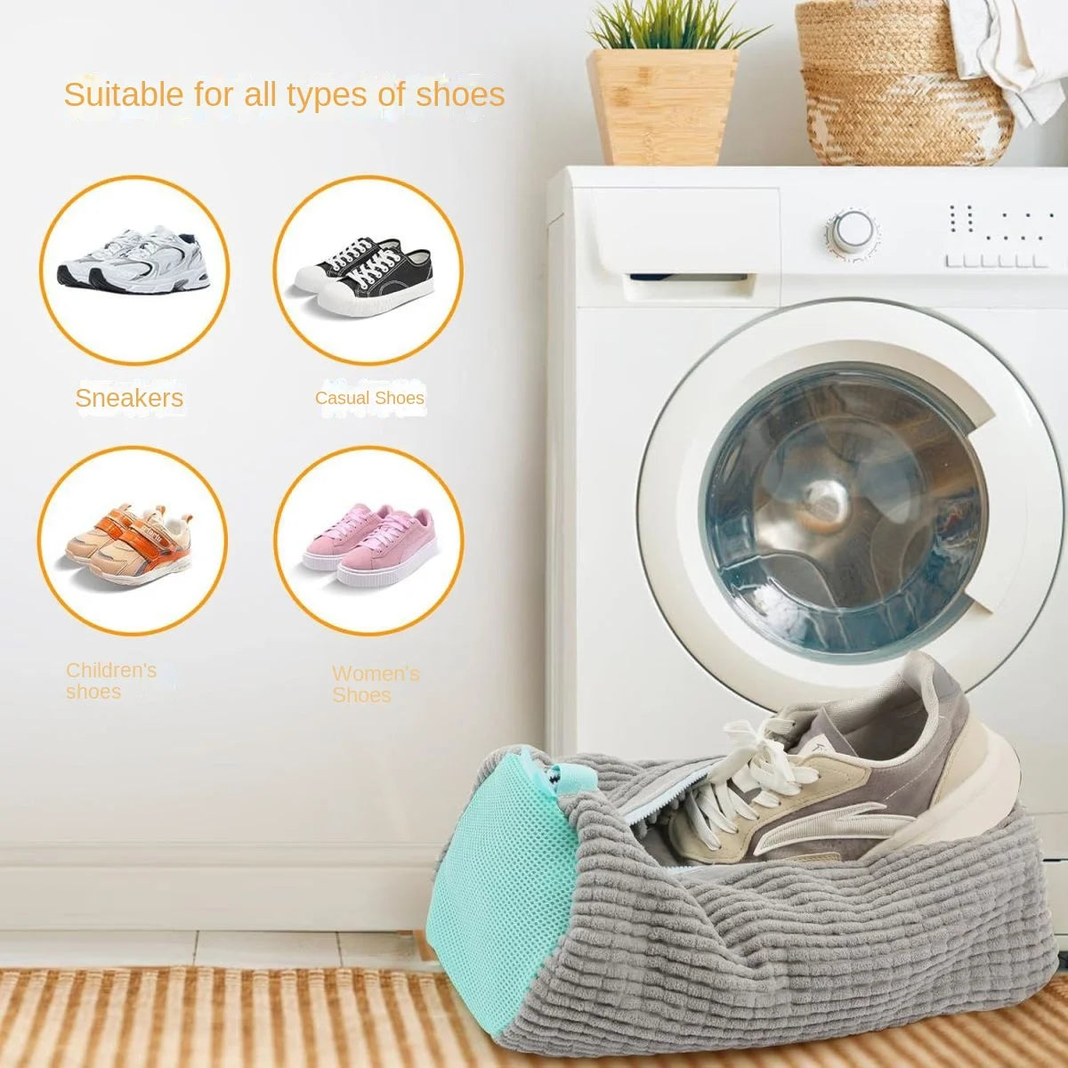 Fluffy Fiber 360 °   Surround Cleaning Shoe Washing Bag - Reusable Durable Machine-Washable Laundry Bag with Zipper Closure(1Pc)