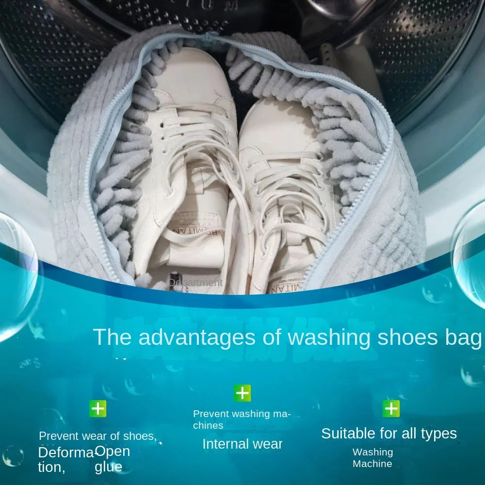 Fluffy Fiber 360 °   Surround Cleaning Shoe Washing Bag - Reusable Durable Machine-Washable Laundry Bag with Zipper Closure(1Pc)