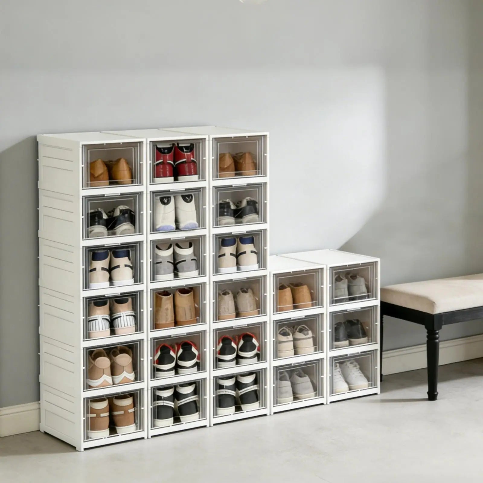 6 Layers Shoes Box Foldable Transparent Sneaker Shoe Storage Organizers Box Stackable Dustproof High-top Cabinet Shoe Rack Shelf