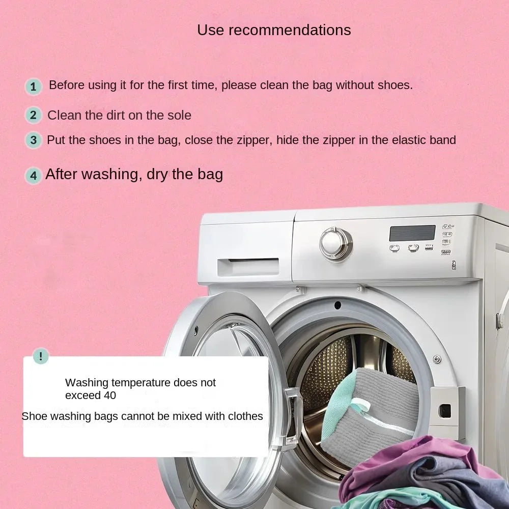 Fluffy Fiber 360 °   Surround Cleaning Shoe Washing Bag - Reusable Durable Machine-Washable Laundry Bag with Zipper Closure(1Pc)