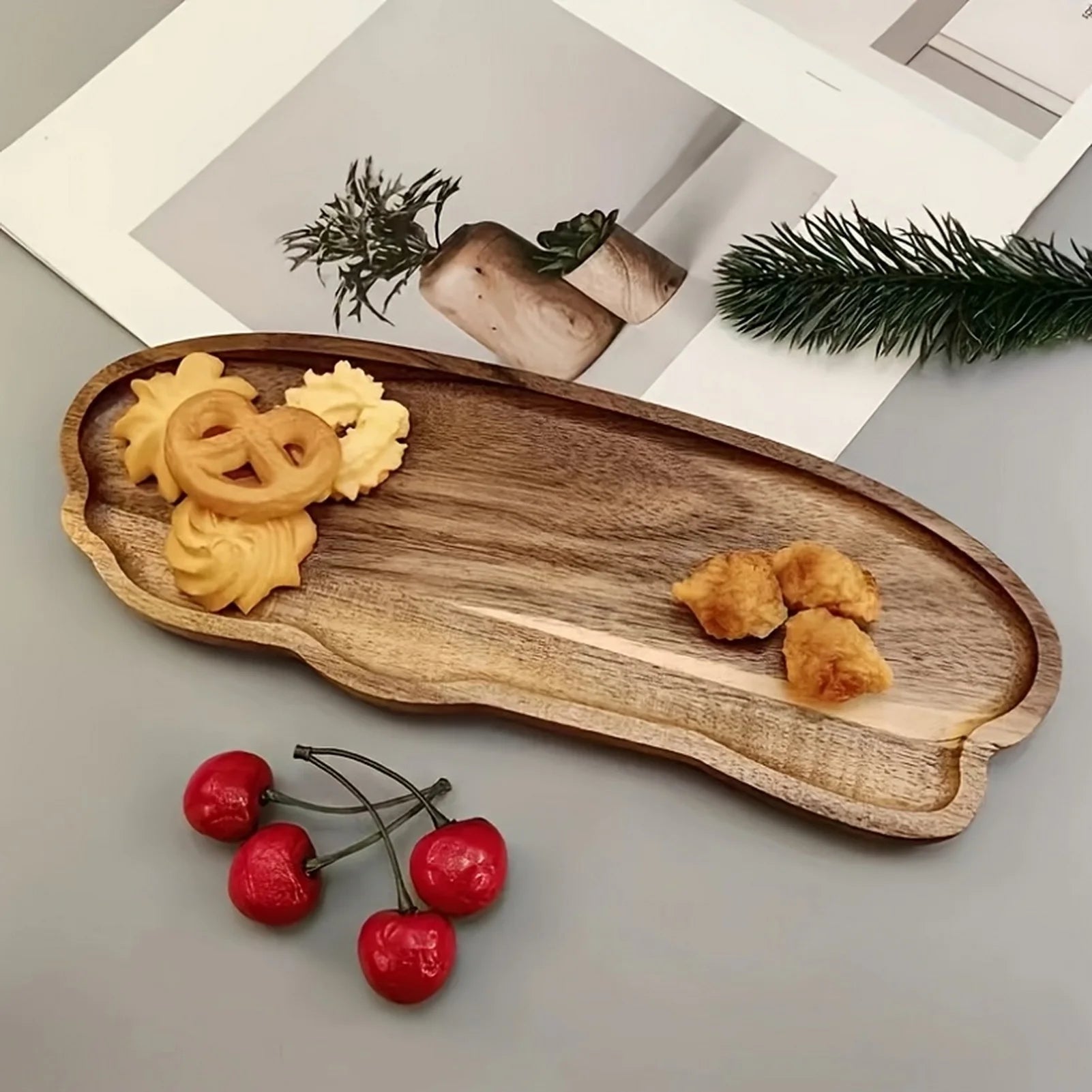 Japanese Style Acacia Wood Tray Rectangular Serving Plate Heat Resistant Wooden Tea Cup Plate Ellipse Bread Board Random Grain