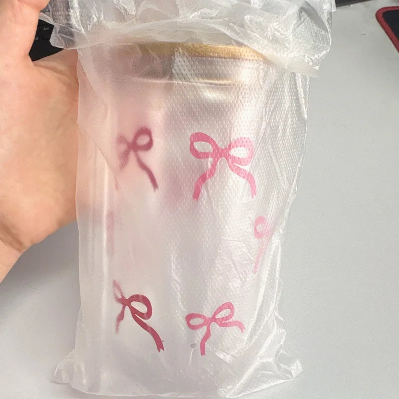 500ml Cute Bow Glass Cup Tumbler Mason Jar Shaped Water Bottle With Lids Straw Coffee Cups Party Gift for Iced Coffee Juice Cup
